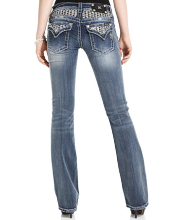 Miss Me Jeans, Medium-Wash Rhinestone Flap Pocket Bootcut - Jeans ...