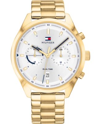 tommy hilfiger men's gold tone black dial chronograph watch