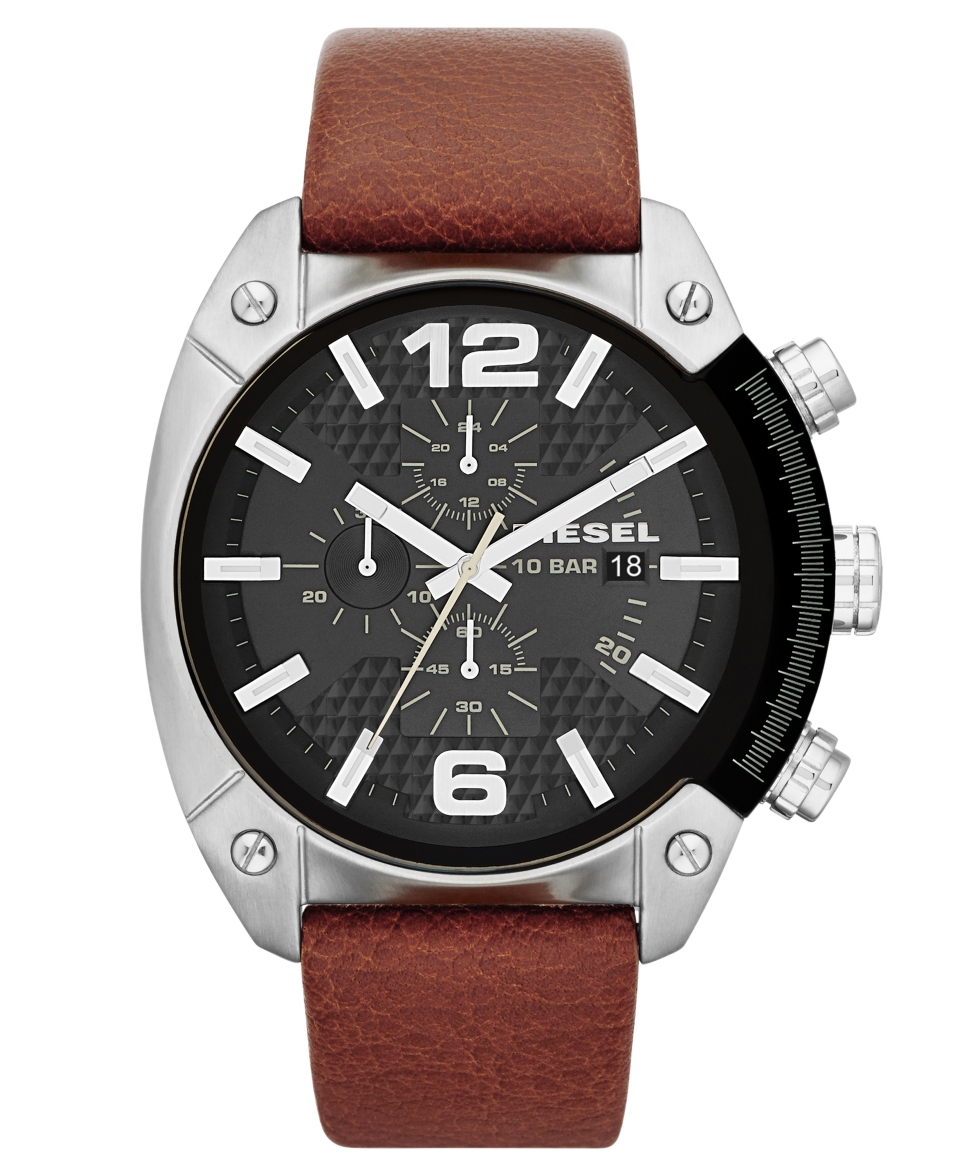 Diesel Watch, Mens Chronograph Brown Leather Strap 49mm DZ4296   Watches   Jewelry & Watches