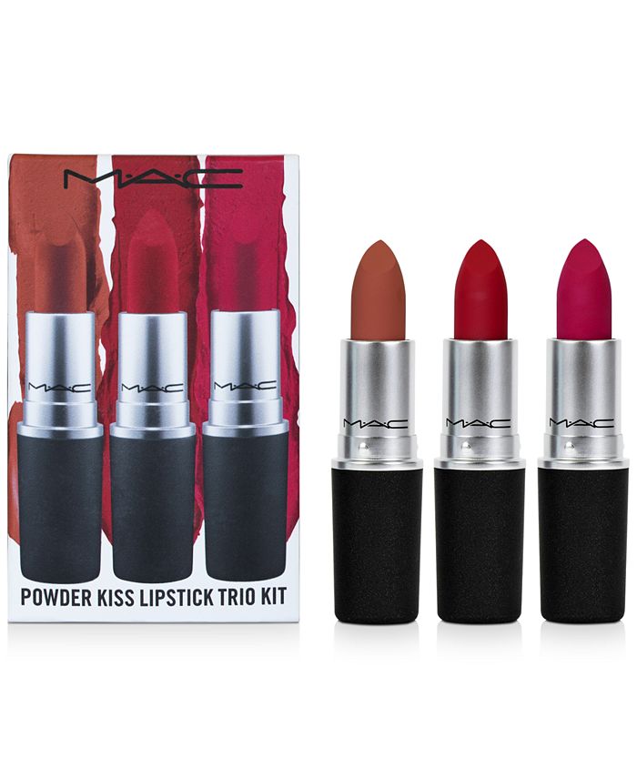 Mac 3 Pc Powder Kiss Lipstick Set Reviews Makeup Beauty Macy S It is a limited edition lipstick that retails for $20.00 and contains 0.1 oz. m a c
