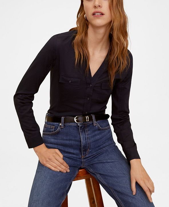 mango chest pocket cotton shirt