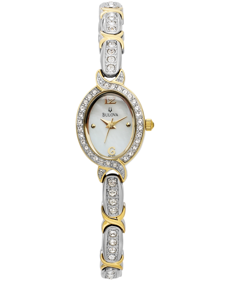 Bulova Womens Crystal Two Tone Bangle Bracelet Watch 17mm 98L005   Watches   Jewelry & Watches