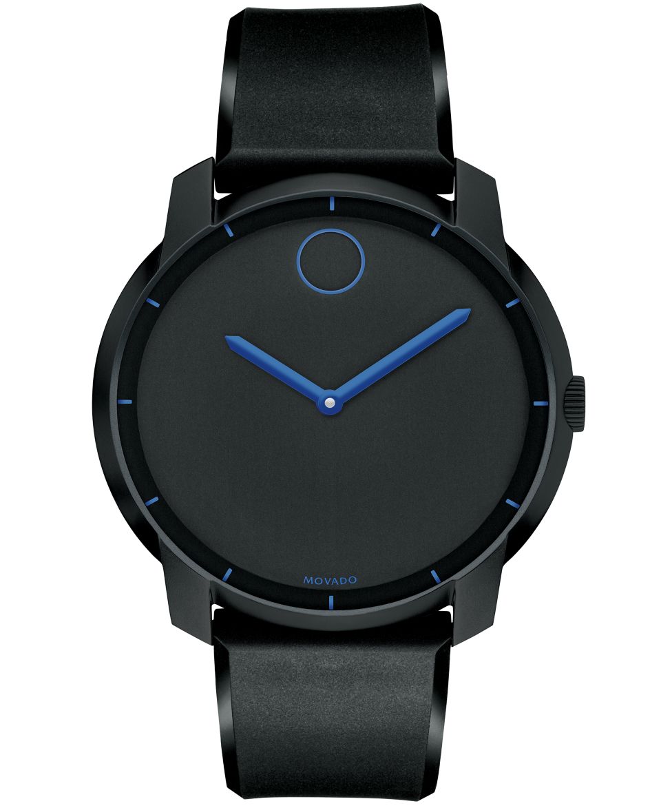 Movado Swiss Bold Large Blue Accent Black Leather Strap Watch 42mm 3600015   Watches   Jewelry & Watches