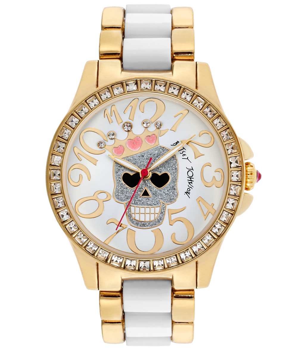 Betsey Johnson Watch, Womens White Acetate and Gold Tone Bracelet 40mm BJ00246 05   Watches   Jewelry & Watches
