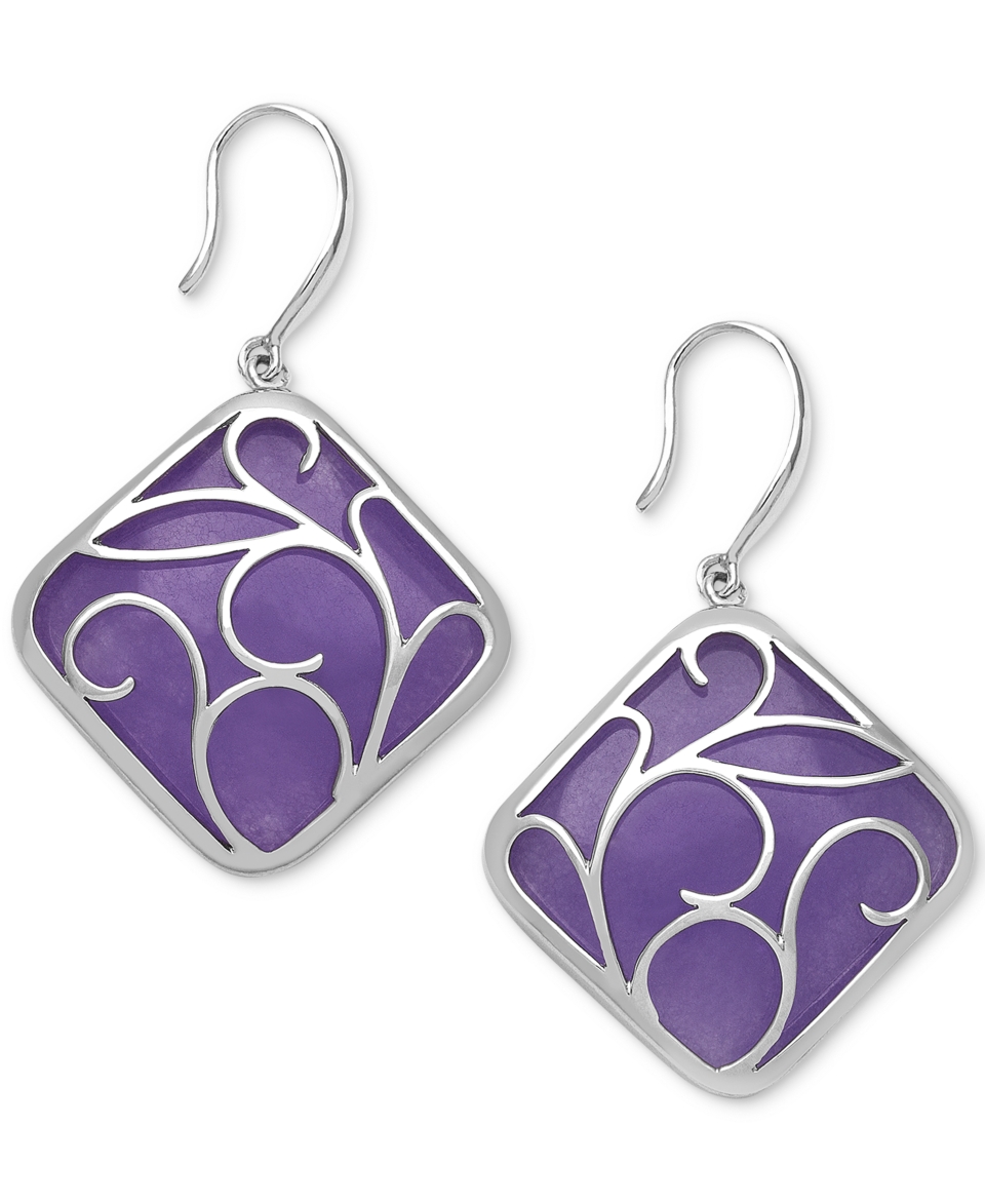 Sterling Silver Earrings, Lavender Jade Swirl Overlay Earrings   Earrings   Jewelry & Watches
