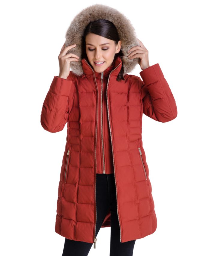 Michael Kors Faux-Fur-Trim Hooded Down Coat, Created for Macy's & Reviews - Coats - Women - Macy's