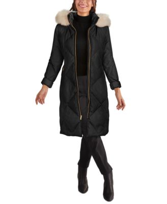 cole haan down puffer coat with faux fur hood