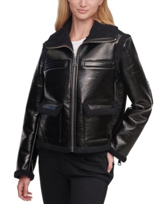 faux leather sherpa jacket