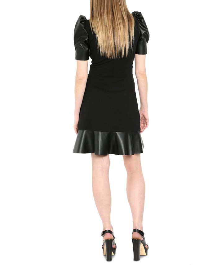 Michael Kors Plus Size Faux-Leather Puff-Sleeve Dress & Reviews ...