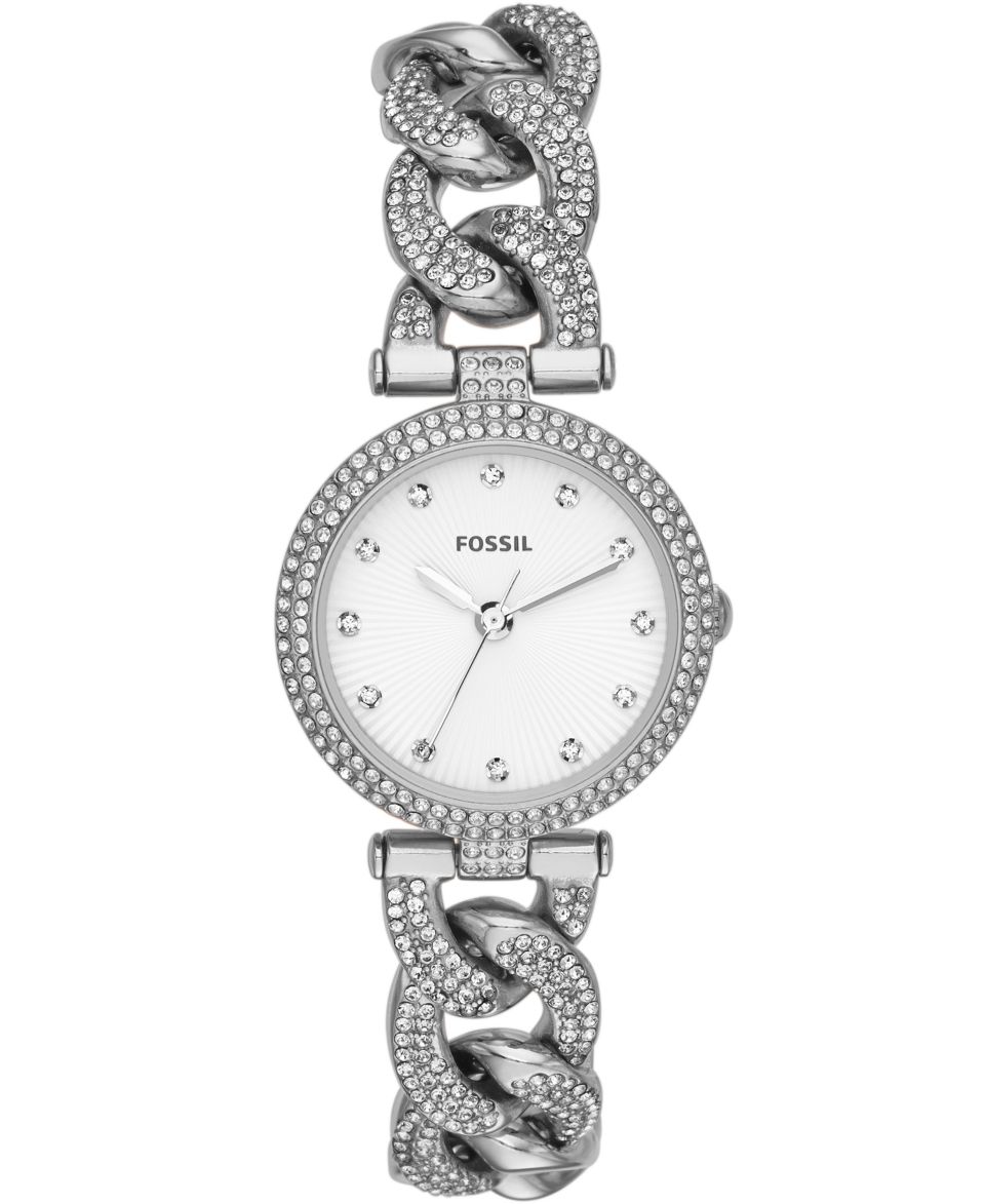 Fossil Womens Olive Crystal Accent Stainless Steel Link Bracelet Watch 28mm ES3393   Watches   Jewelry & Watches