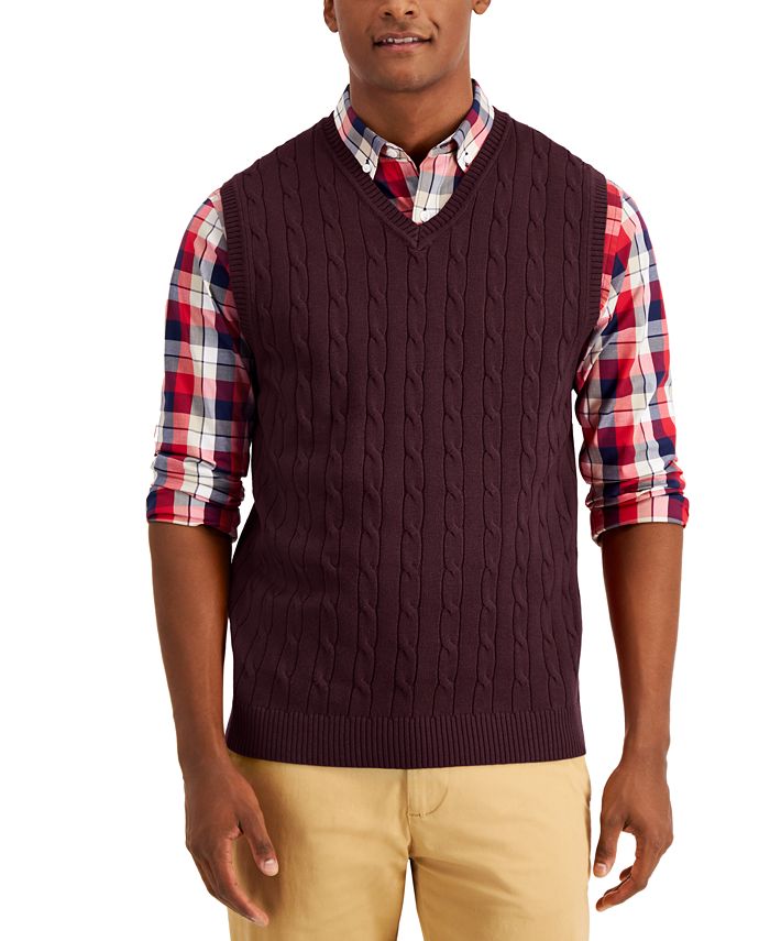 Club Room Men's Cable-Knit Cotton Sweater Vest, Created for Macy's ...