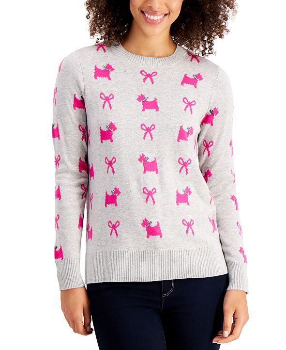 Charter Club Petite Scottie Dog & Bow-Print Sweater, Created for Macy's