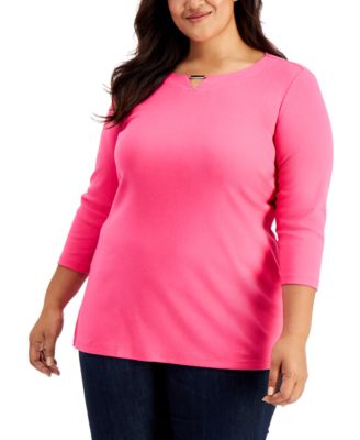 Karen Scott Plus Size 3/4-Sleeve Cotton 