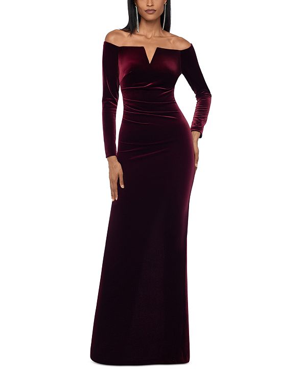 Xscape Velvet Off The Shoulder Gown And Reviews Dresses Women Macys 2089