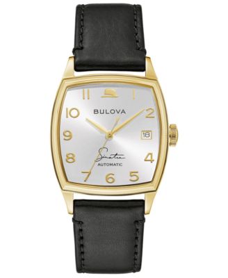 Мужские часы Bulova с автоподзаводом Frank Sinatra на черном кожаном ремешке 45x33,5 мм