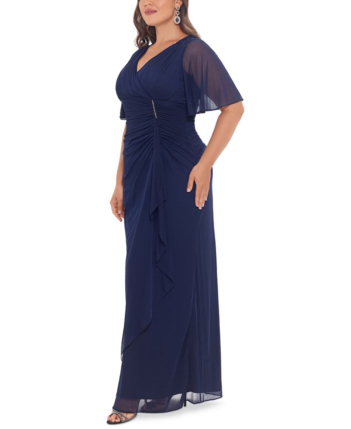 Betsy & Adam Plus Size Embellished Flutter-Sleeve Gown & Reviews ...