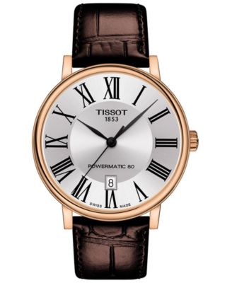 Мужские швейцарские часы Tissot с автоподзаводом Carson Premium Powermatic 80 на коричневом кожаном ремешке 40 мм