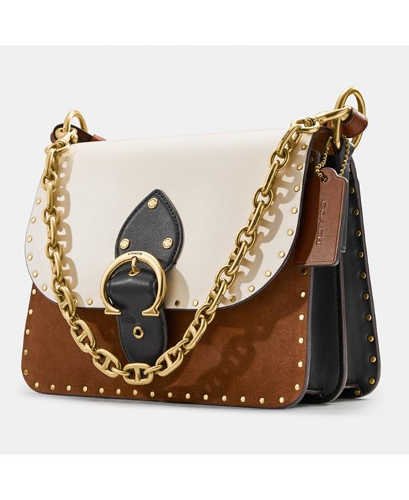 COACH Colorblock Mixed Leather Beat Shoulder Bag With Rivets & Reviews