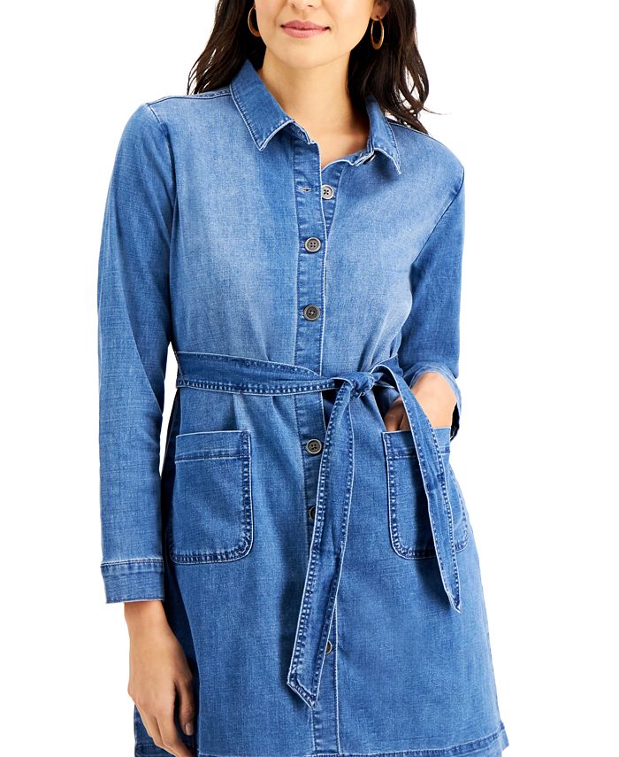 Style & Co Belted Denim Dress, Created for Macy's & Reviews - Dresses ...