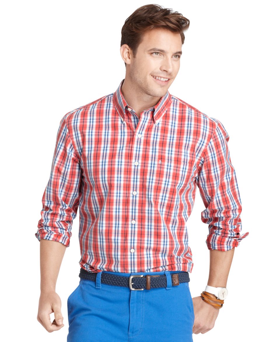 Izod Big and Tall Shirt, Essential Long Sleeve End on End Checked Shirt   Casual Button Down Shirts   Men