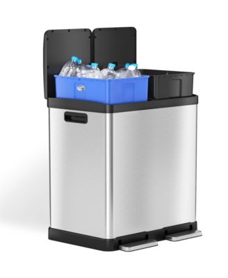 кухонный мусорный бак и корзина для мусора halo объемом 61 литр/ 16 галлонов SoftStep Combo Step из нержавеющей стали с комбинированной педалью и корзиной для мусора с двумя фильтрами поглощения запаха AbsorbX