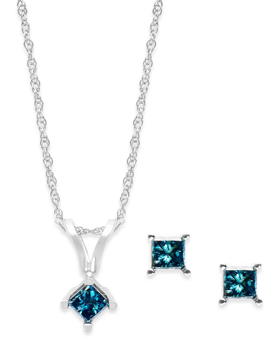 10k White Gold Blue Diamond (1/10 ct. t.w.) Necklace and Earring Set   Jewelry & Watches