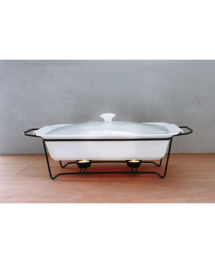 Sedona Twin Ceramic Chafing Casserole Servers with Glass Lids & Rack