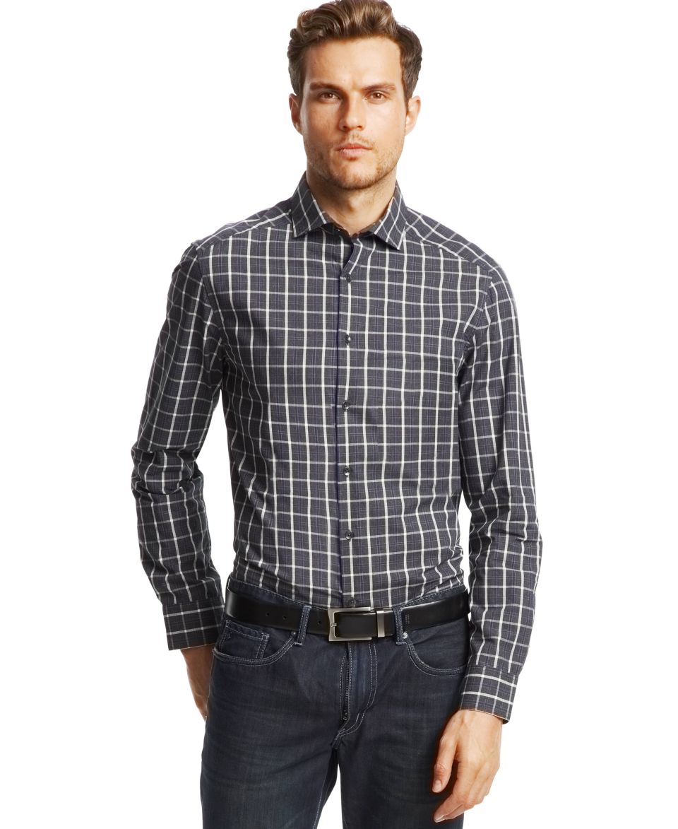 Kenneth Cole New York Long Sleeve Heather Plaid Shirt   Casual Button Down Shirts   Men