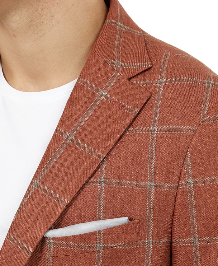 Tallia Men's SlimFit Burnt Orange Windowpane Linen Blazer & Reviews
