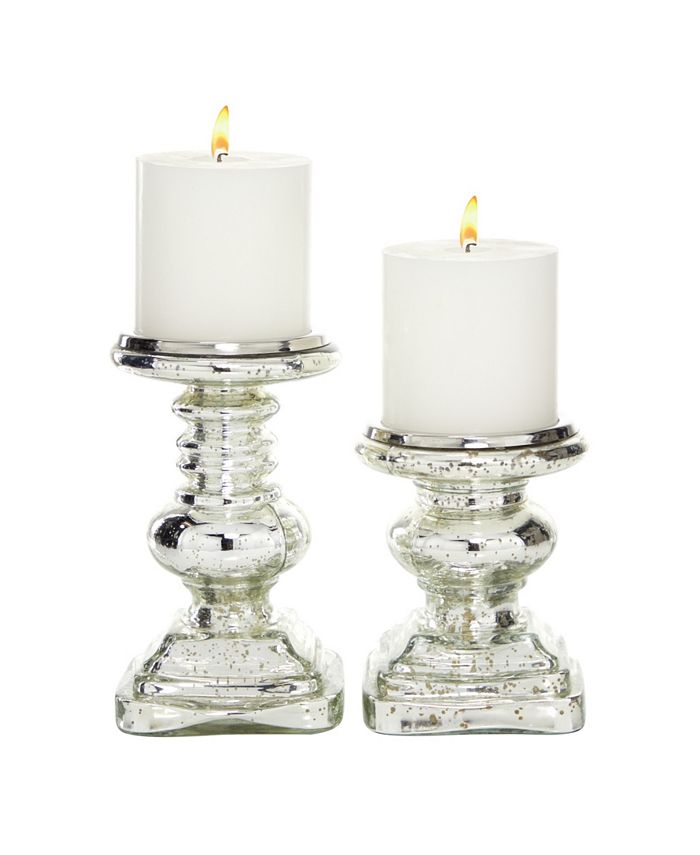 Rosemary Lane Set Of 2 Silver Glass Traditional Candle Holder 9 7 Reviews Home Macy S