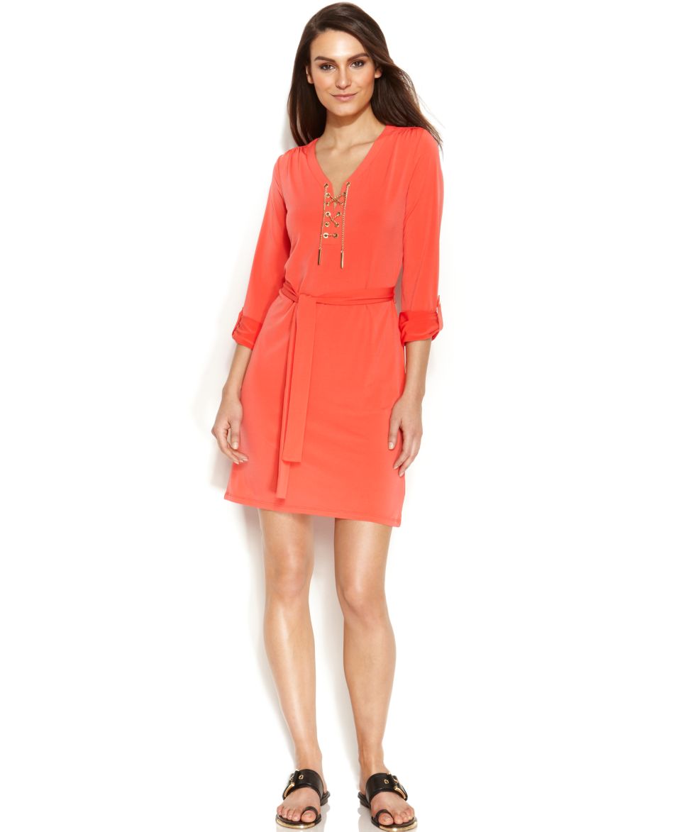 MICHAEL Michael Kors Petite Dress, Rolled Sleeve Zip Front   Dresses   Women