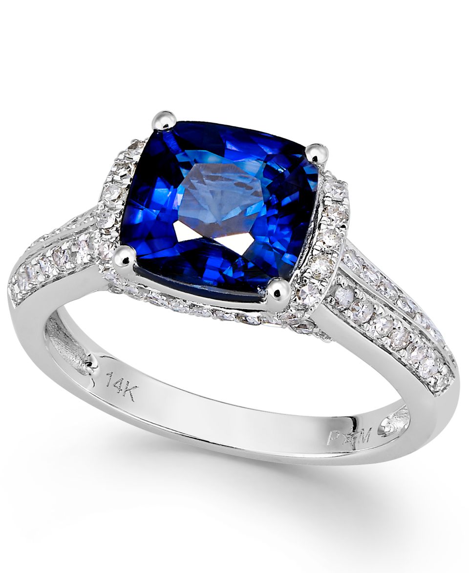 Manufactured Diffused Sapphire (3 5/8 ct. t.w.) and Diamond (1/2 ct. t.w.) Ring in 14k White Gold   Rings   Jewelry & Watches