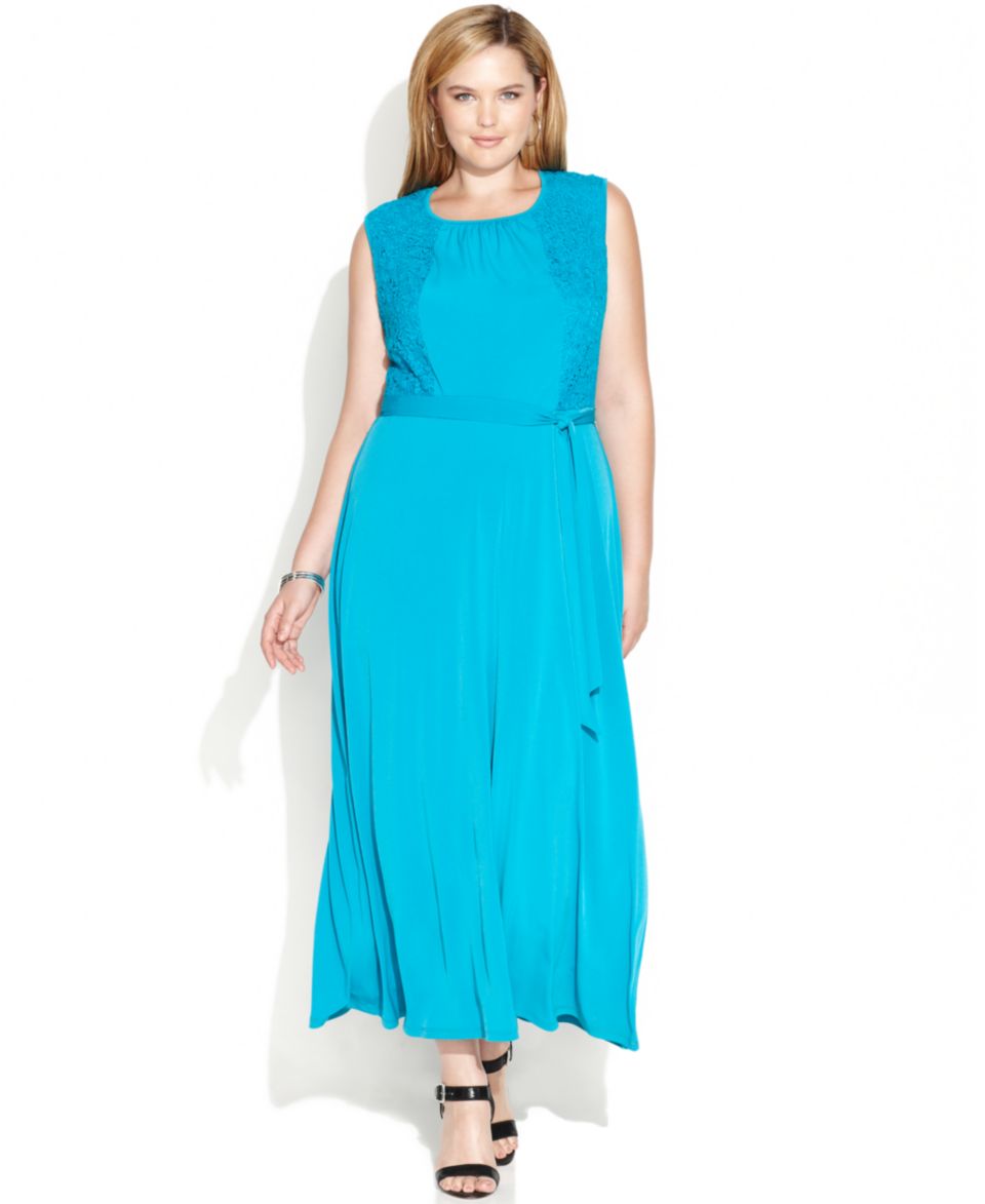 Calvin Klein Plus Size Cap Sleeve Lace Maxi Dress