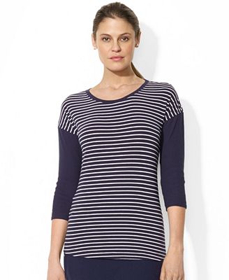 Lauren Ralph Lauren Three-Quarter-Sleeve Colorblocked Striped Top ...