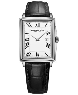 Мужские швейцарские часы Toccata на черном кожаном ремешке Raymond Weil 29x37 мм
