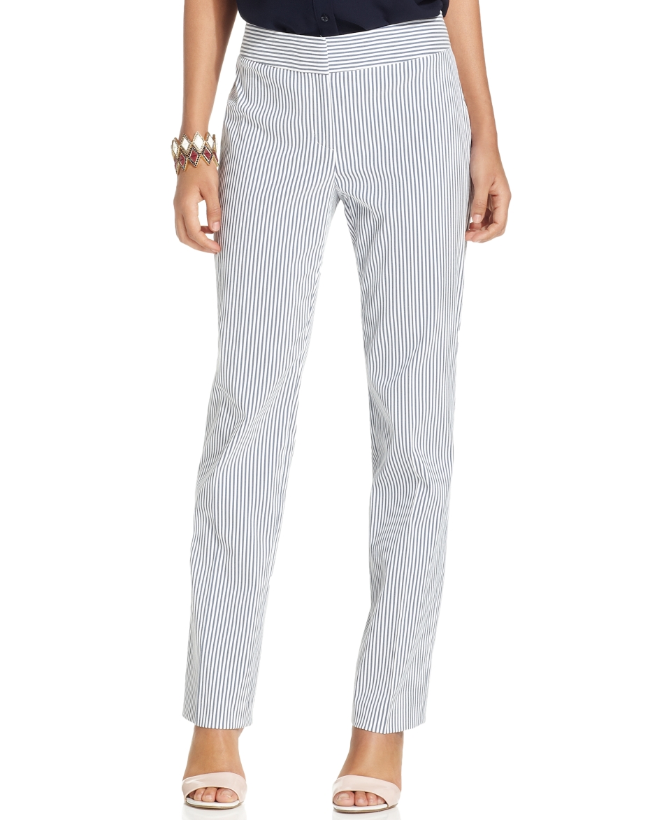 Nine West Slim Leg Striped Seersucker Pants   Pants & Capris   Women