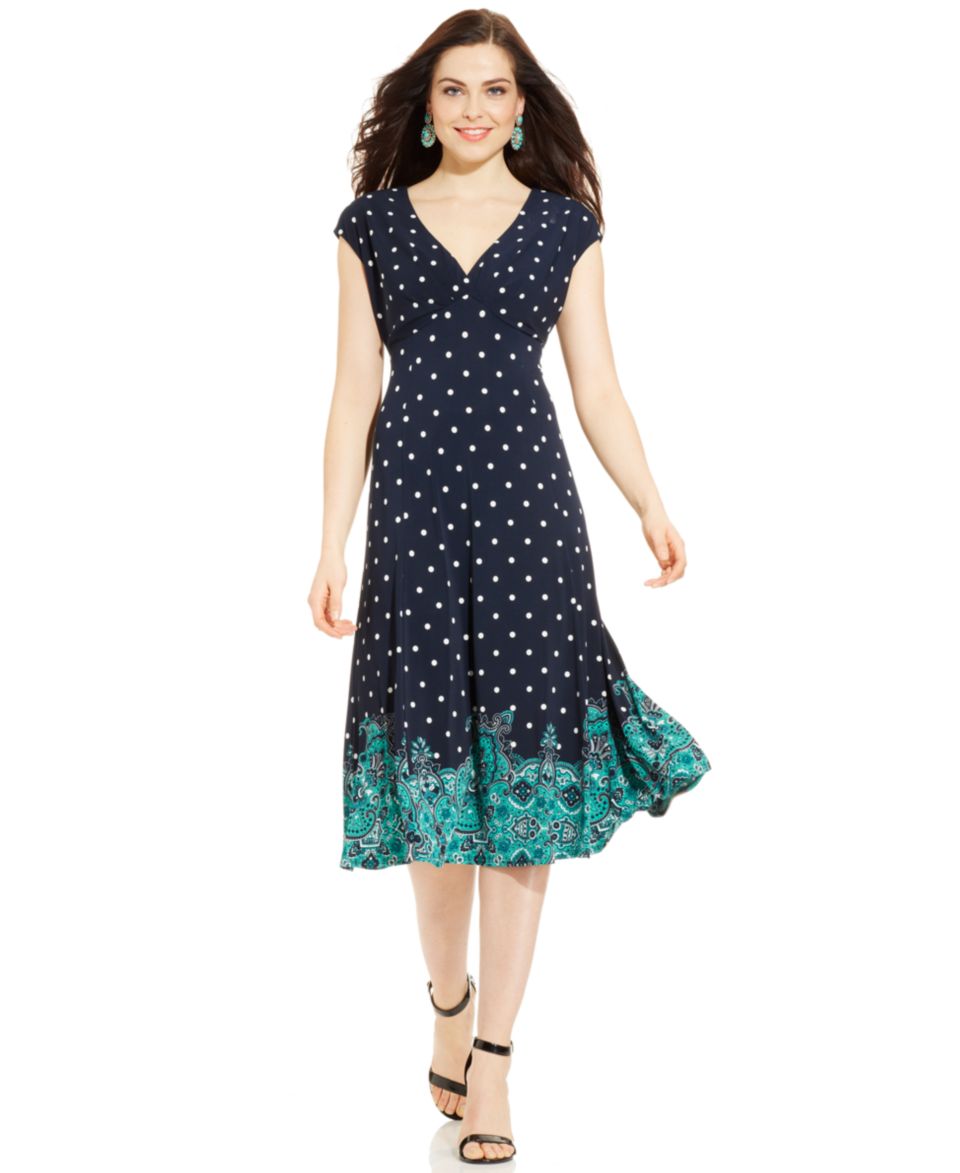 Lauren by Ralph Lauren Dress, Polka Dot Sleeveless Belted Full Skirt