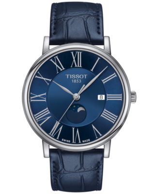 Мужские часы Tissot Carson Premium Gent Moonphase с синим кожаным ремешком 40 мм