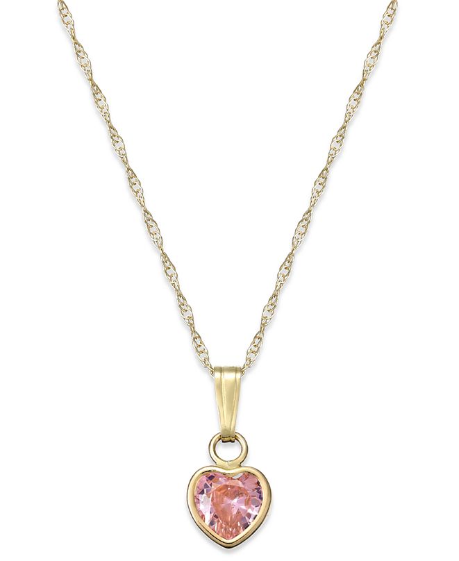 Macy's Children's Pink Cubic Zirconia Heart Pendant Necklace in 14k