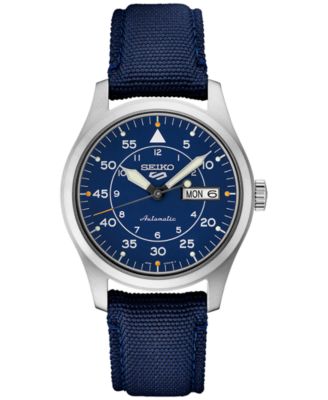 Мужские автоматические 5 спортивные часы Seiko с синим нейлоновым ремешком 39 мм