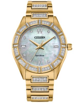 Женские часы-браслет Citizen Eco-Drive с кристаллами золотистого цвета из нержавеющей стали, 34 мм