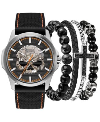 Подарочный набор мужских часов American Exchange с черным силиконовым ремешком 47 мм