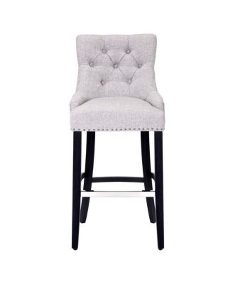 29" Барный стул с откидной спинкой, обитый льняной тканью и тафтинговыми пуговицами