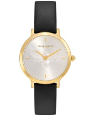 Женские ультратонкие часы из черной кожи Olivia Burton Bee, 28 мм