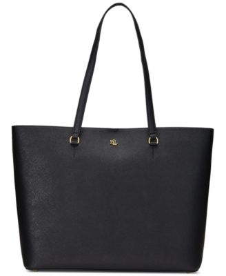 Большая кожаная сумка Lauren Ralph Lauren Karly Crosshatch черного цвета