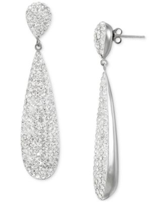 Серьги Macy's удлиненные с кристаллами, серебристые