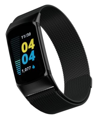 С черным сетчатым ремешком из нержавеющей стали, совместимым с Fitbit Charge 5 и 6