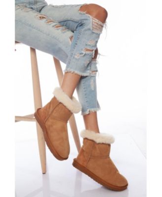 Женские полусапожки из овчины Furniq UK, коричневые с белой шерстью