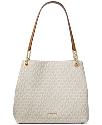 Сумка-тоут Michael Kors Kensington с большим логотипом на плече коричнево-бежевого цвета