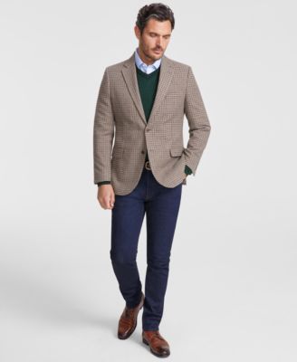 Мужское спортивное пальто из коричневого твида в хаундстут современного покроя от Nautica 59190₽